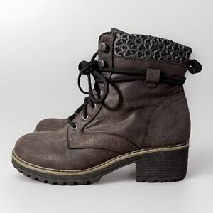 BOC Born Concept Women’s 6.5 M Combat Ankle Boots Brown Faux Leather Zip